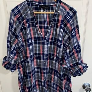 Plaid Long Sleeve Button Blouse